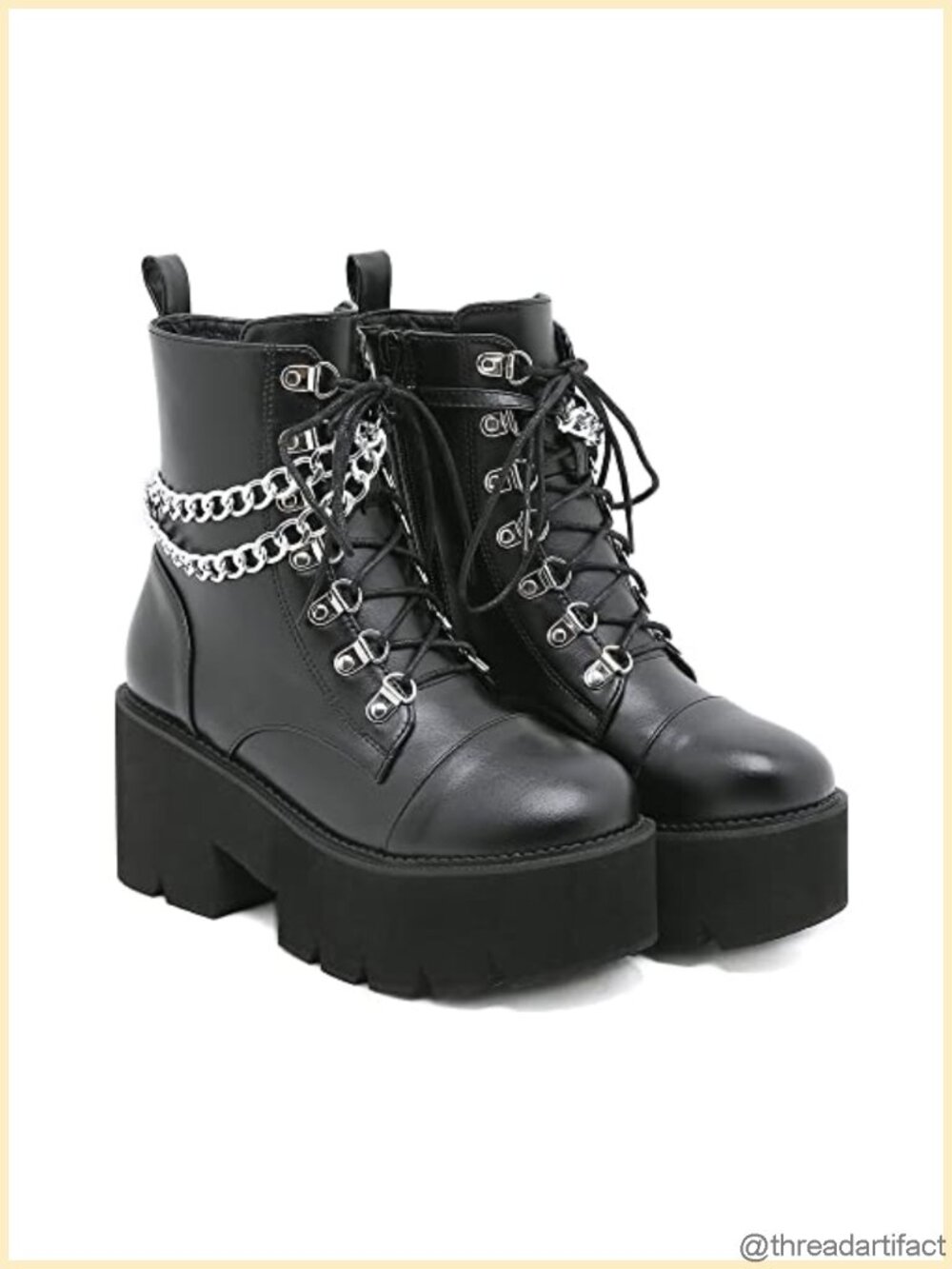 Womens Platform Ankle Boots Chunky Heel Lace Up Combat Booties with Zipper